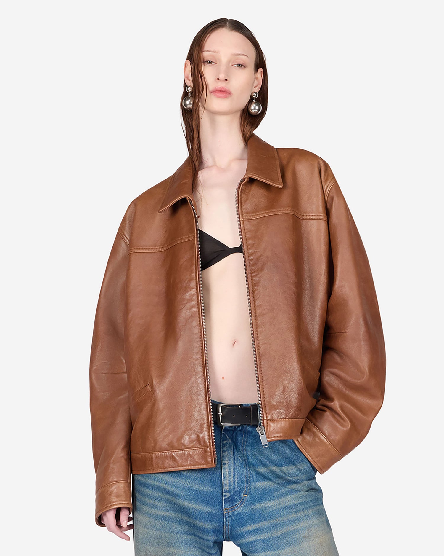 JOCELYN SILKY LEATHER JACKET // BROWN TAN
