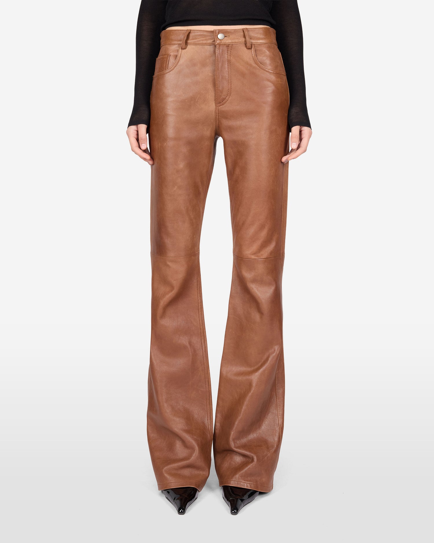 FLORA SILKY LEATHER PANTS // BROWN TAN