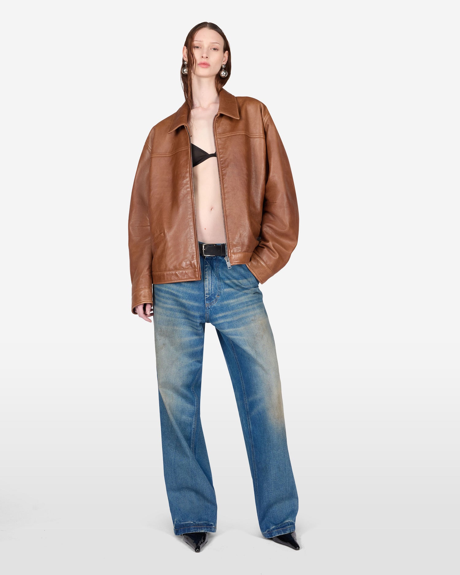 JOCELYN SILKY LEATHER JACKET // BROWN TAN