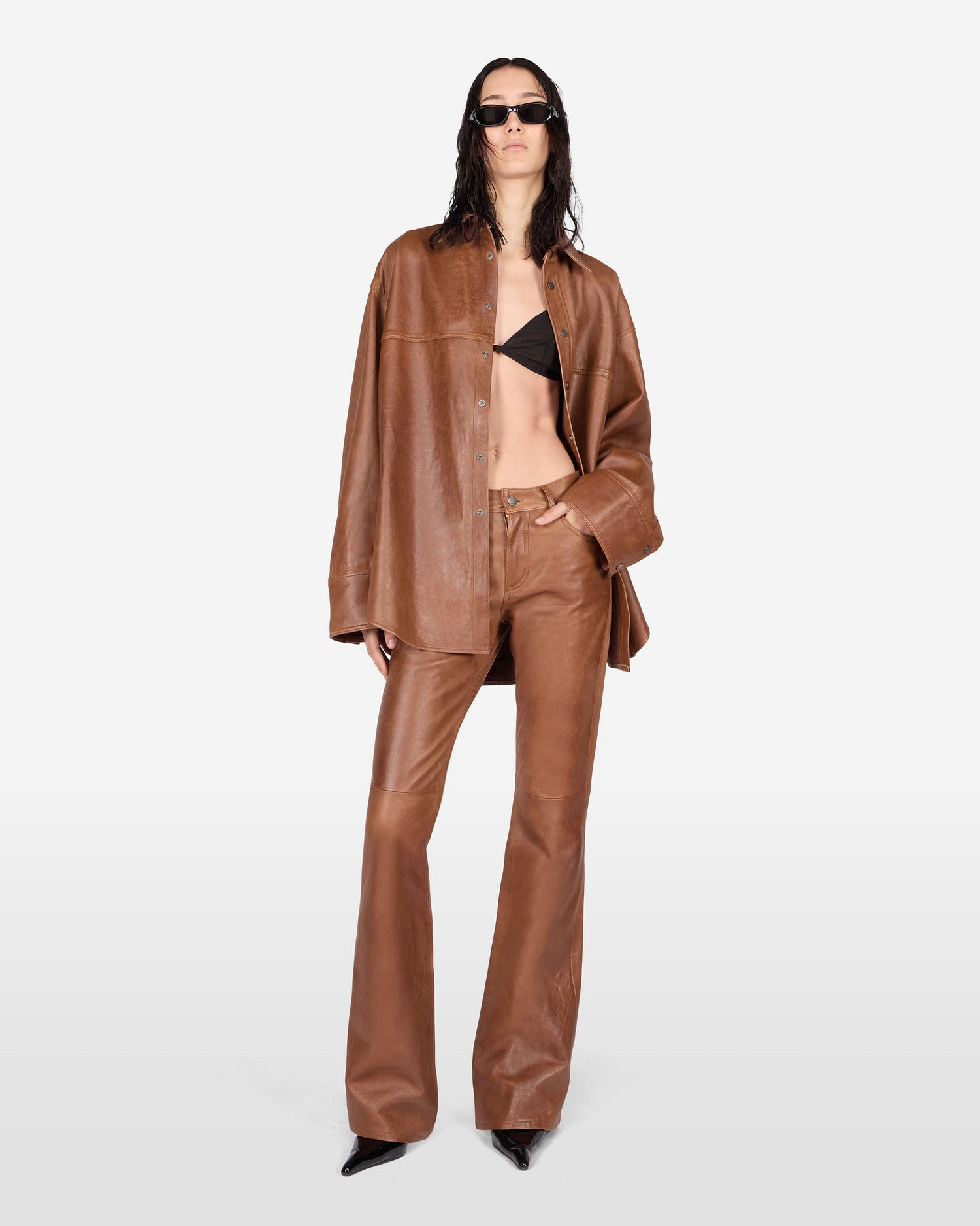 VICTORIA SILKY LEATHER SHIRT // BROWN TAN
