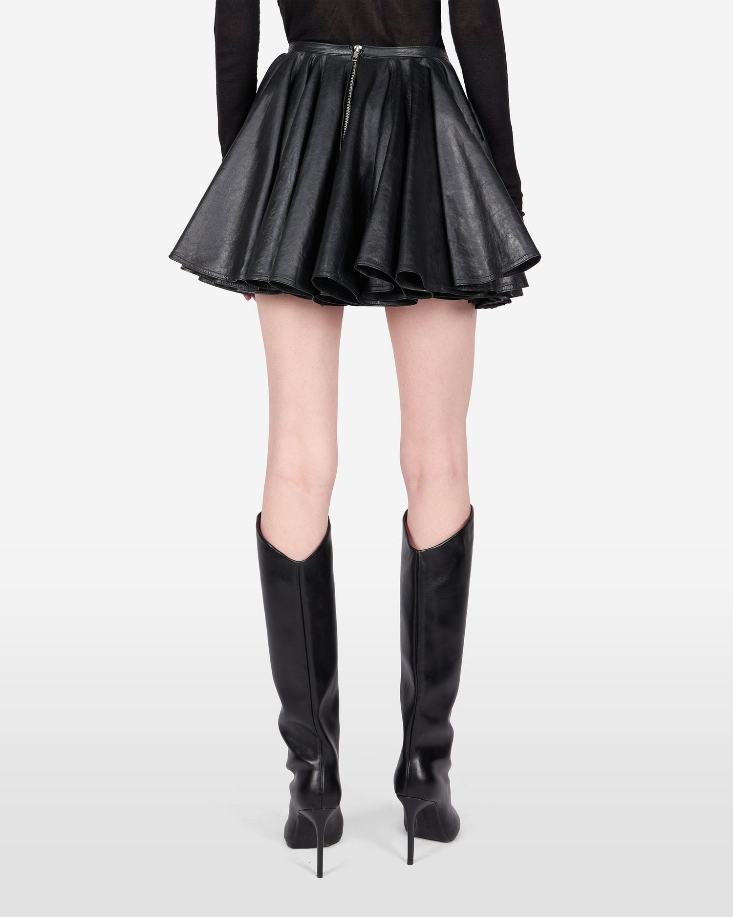 ZIGGY SILKY LEATHER SKIRT // BLACK
