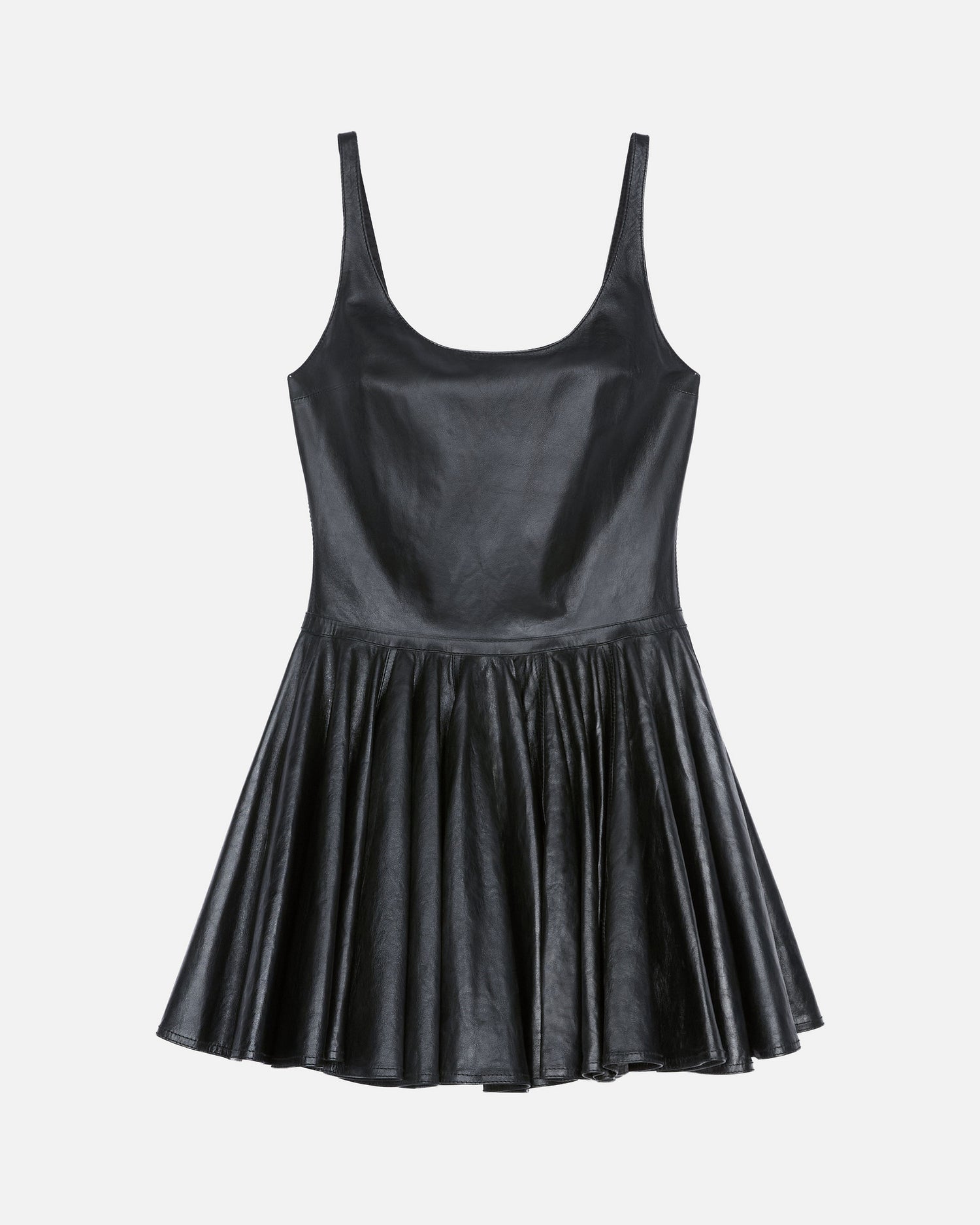 LUCREZIA SILKY LEATHER MINI DRESS // BLACK