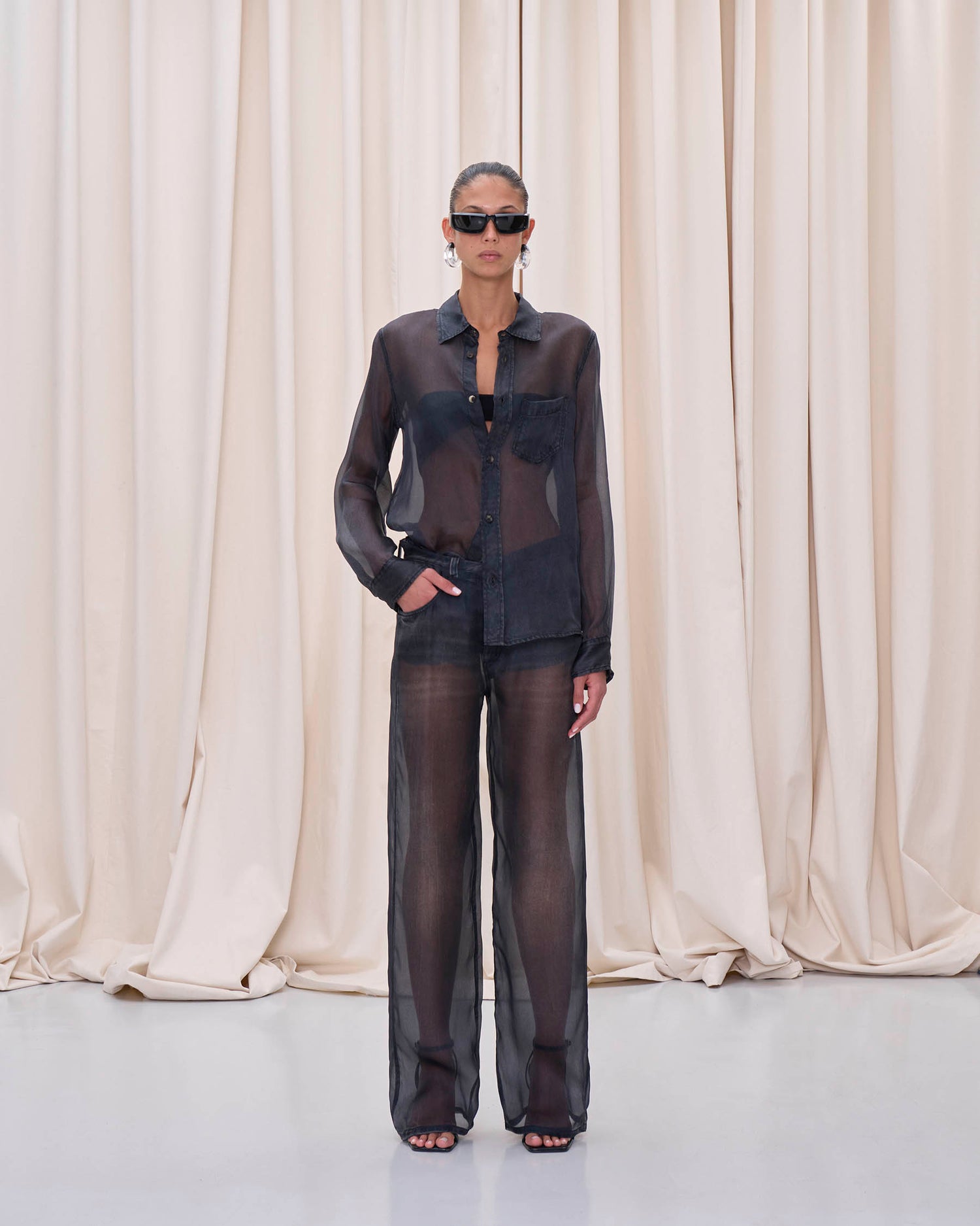 RONDA SHIRT // BLACK DENIM PRINT