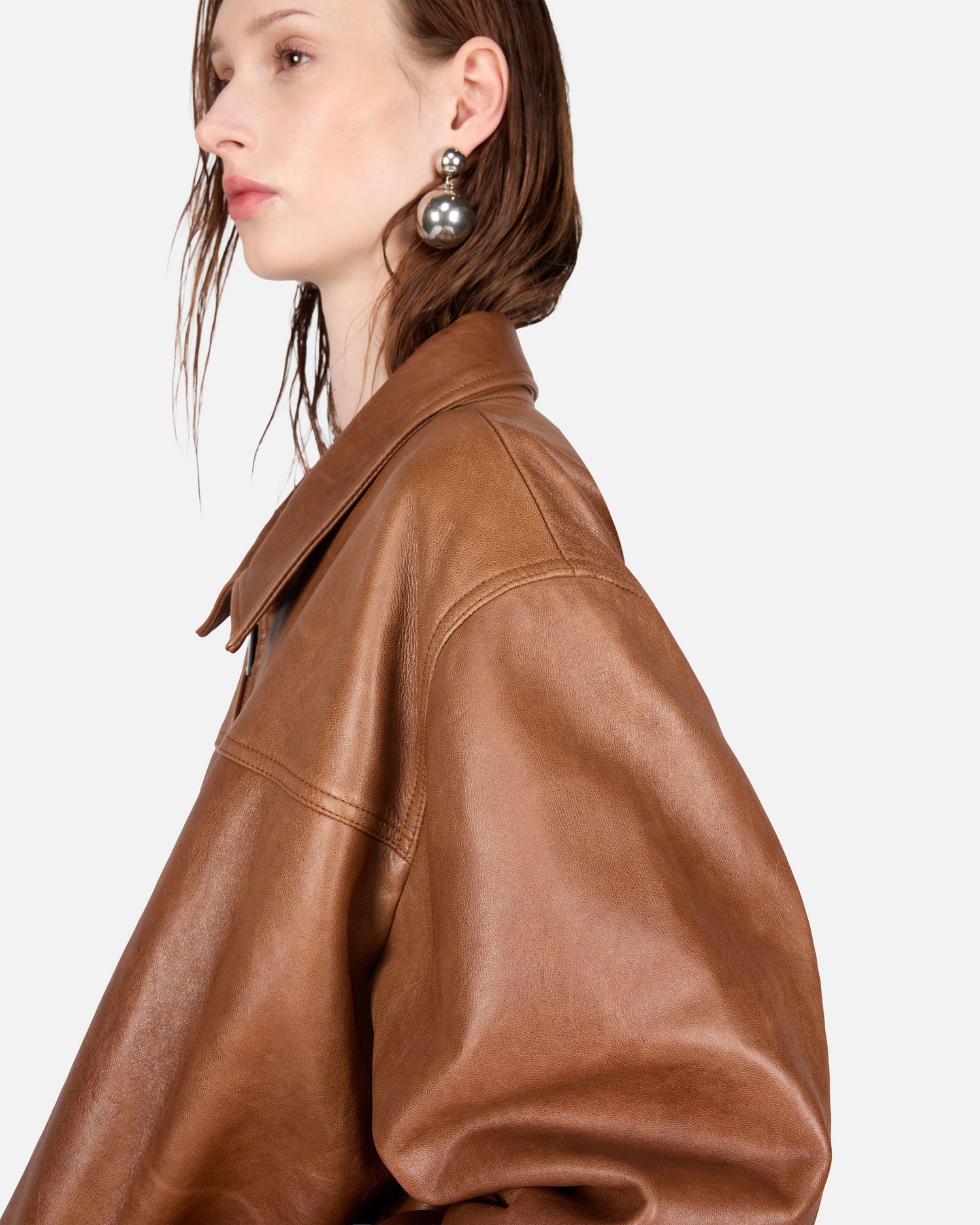 JOCELYN SILKY LEATHER JACKET // BROWN TAN