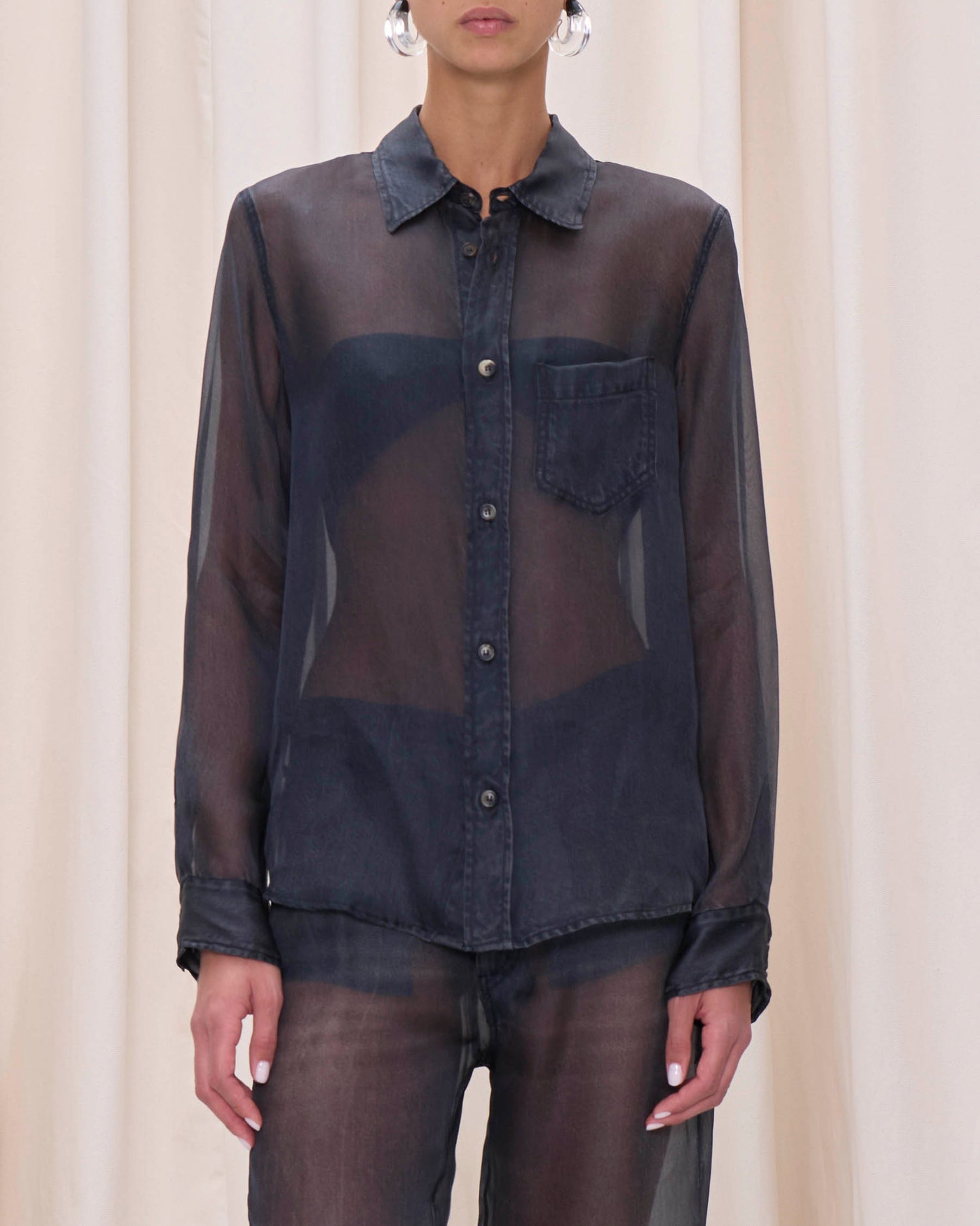 RONDA SHIRT // BLACK DENIM PRINT