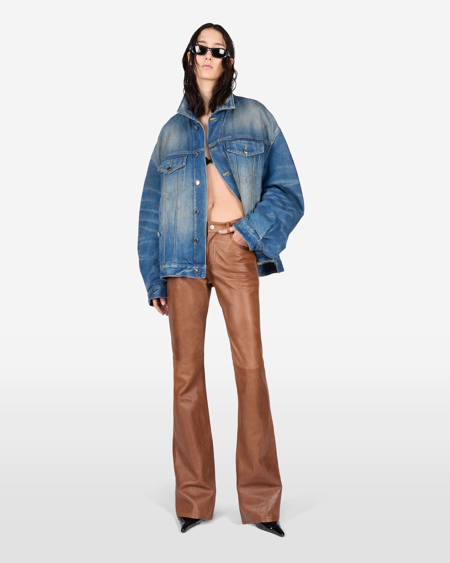 FLORA SILKY LEATHER PANTS // BROWN TAN