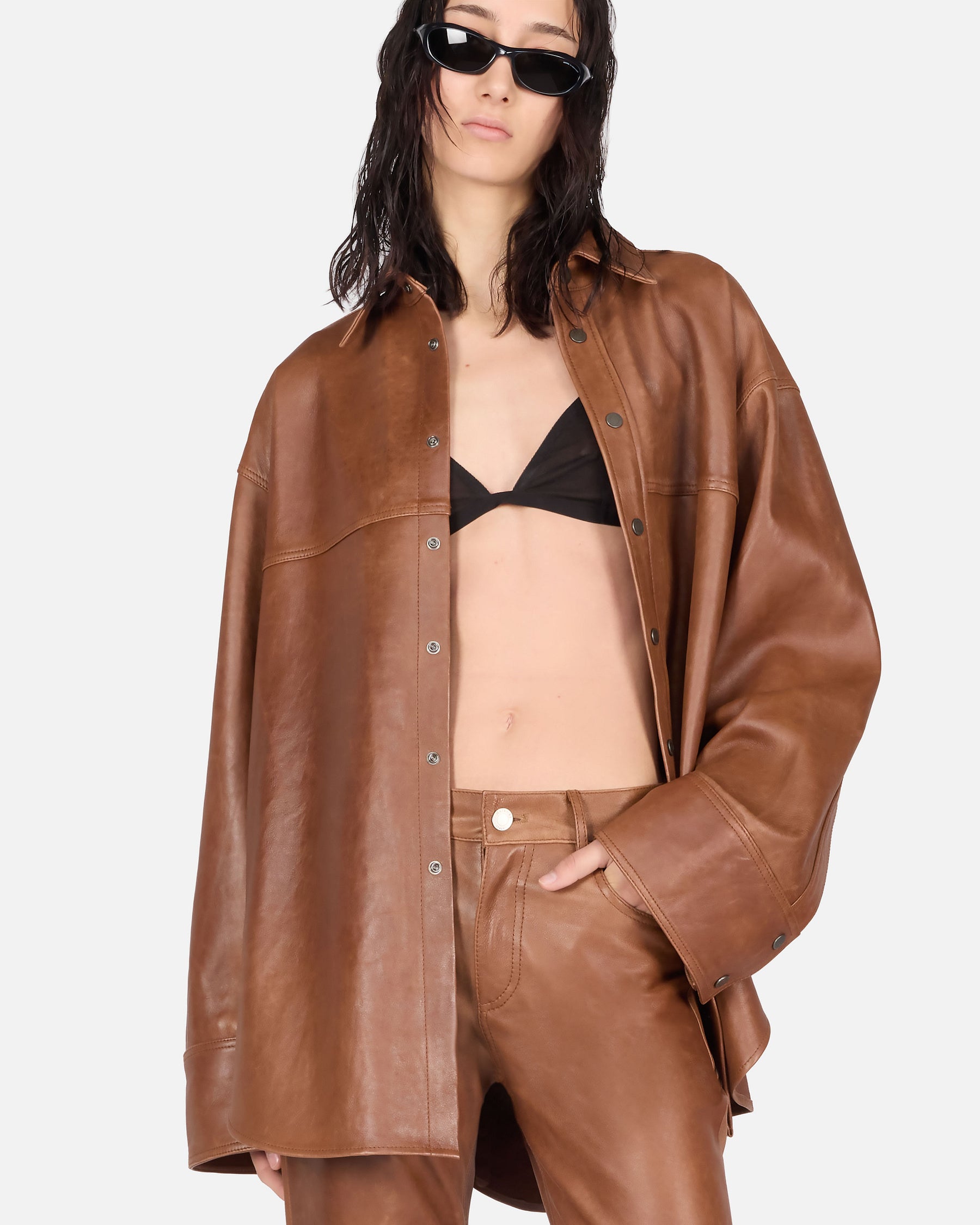 todayful Leather Shirts Jacket ブラウン 38 VICTORIA SILKY LEATHER SHIRT // BROWN TAN – Haikure