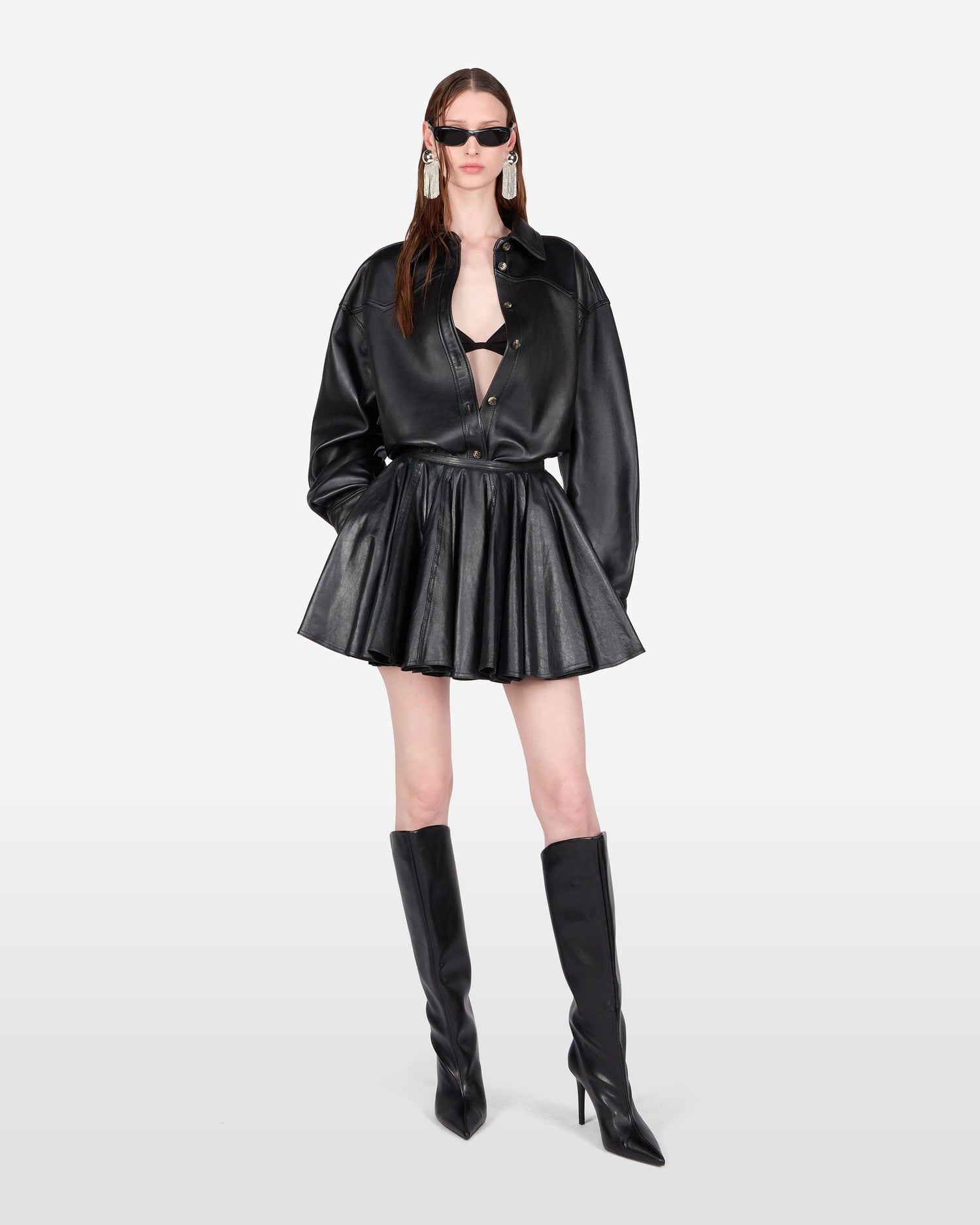 ZIGGY SILKY LEATHER SKIRT // BLACK