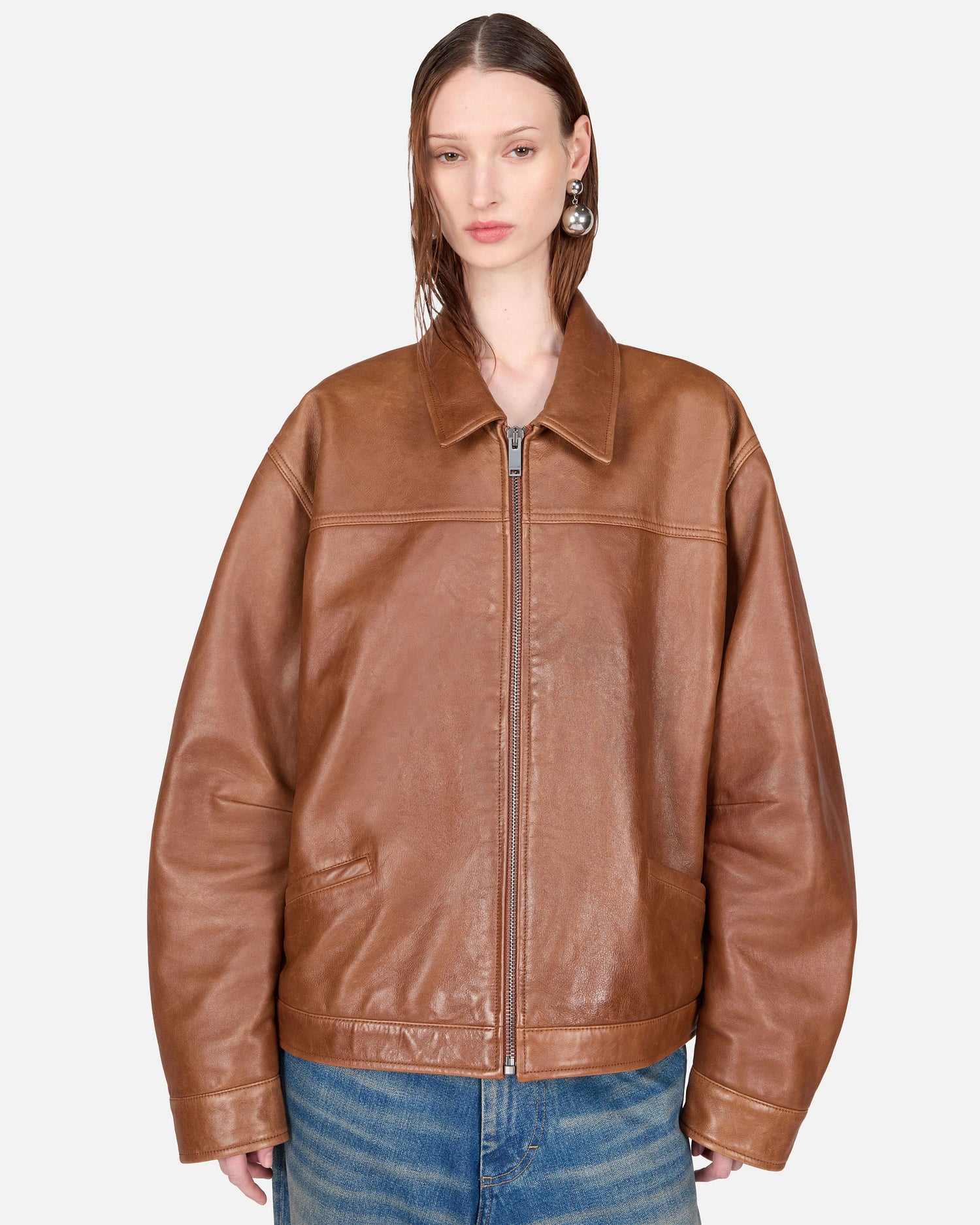 JOCELYN SILKY LEATHER JACKET // BROWN TAN