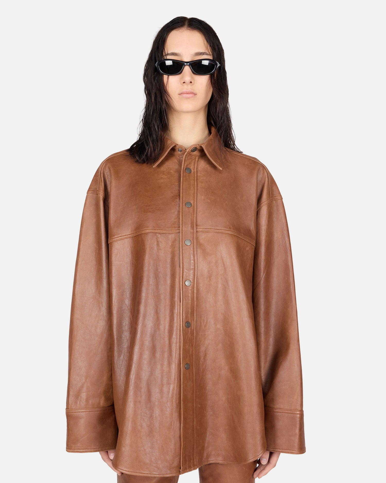 VICTORIA SILKY LEATHER SHIRT // BROWN TAN