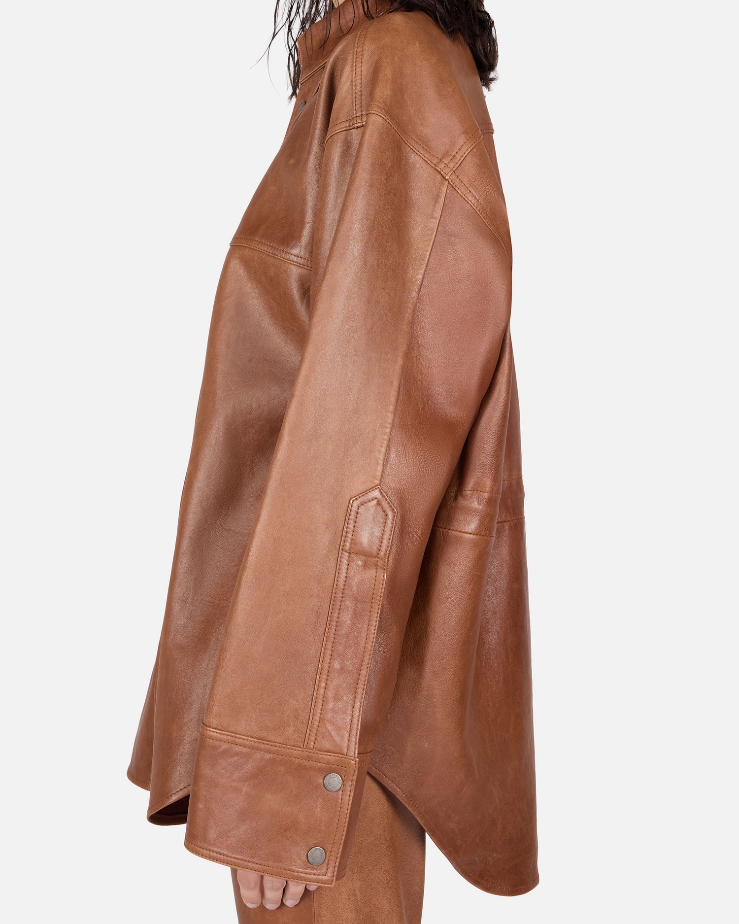 VICTORIA SILKY LEATHER SHIRT // BROWN TAN